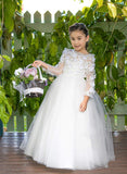 Raven Zia - Abigail - lace with 3D flowers appliques, white flower girl dress in long sleeves
