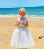 Raven Zia -Taliyah white tulle with gold sequins bow dress