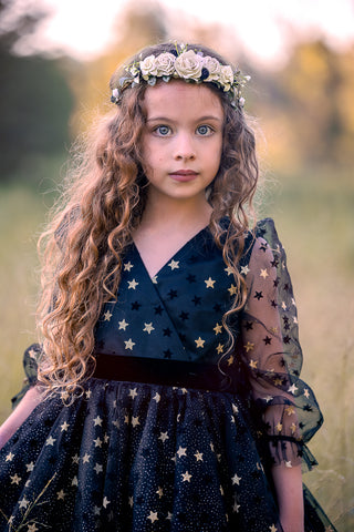 Raven Zia - Verucca  Black with gold stars, long  sleeves kids party dress