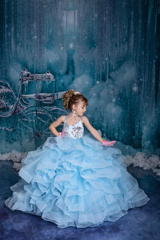 Arianna- blue glitter butterfly gown