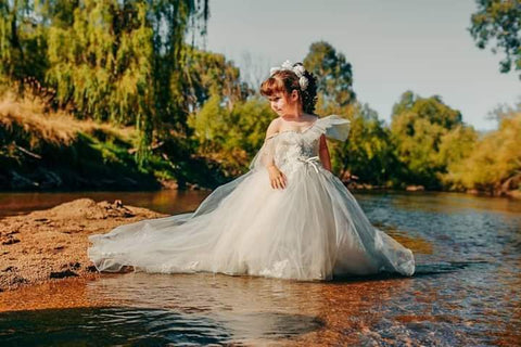 Raven Zia - Ruth lace tulle wedding flower girl dress with train